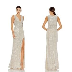 Mac Duggal Ieena 26598 Nude Silver Sequins Formal Gown Size 10 $398